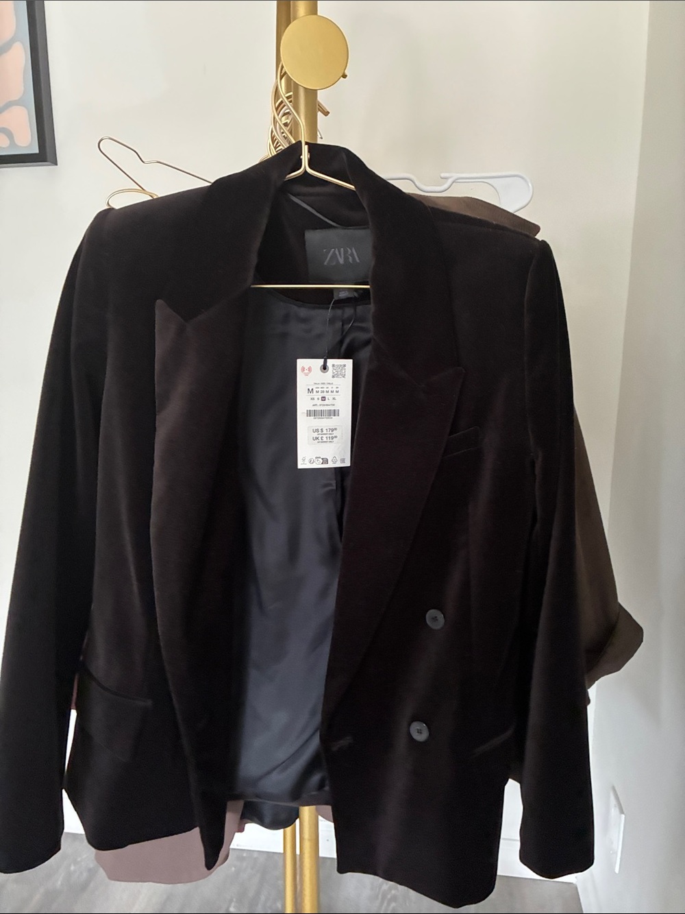 Zara Dark Brown Velvet Double-Breasted Blazer Jacket - Picture 1 of 1